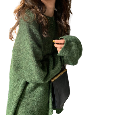 网红慵懒风百搭风中长款套头毛衣