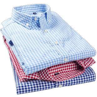 夏季浅蓝色短袖衬衫男士红色细小格子衬衫男日系纯棉宽松半袖衬衣