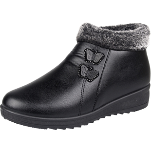 老人棉鞋加绒加厚中老年皮鞋女保暖妈妈鞋防水老太太防滑奶奶冬鞋