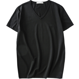 3件装】莫代尔短袖t恤男v领纯色白色冰丝光棉冰感速干半袖打底衫