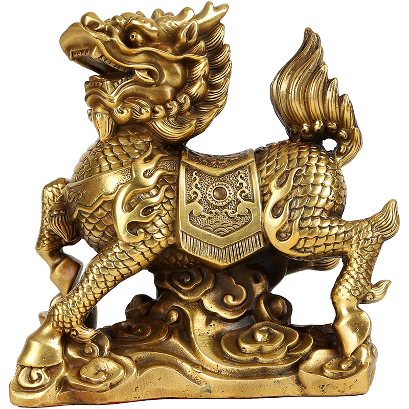 铜欣祥 黄铜麒麟摆件一对家居装装饰摆件