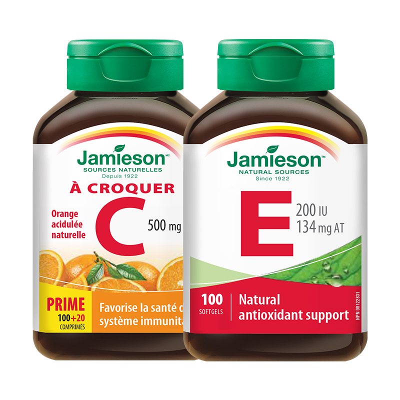 Jamieson健美生维生素C咀嚼片120片+维E100粒美白淡斑年轻态肌肤