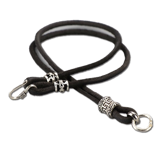 TIFOORR/递福纯银牛皮绳项链绳子男黑色吊坠绳挂绳狼牙绳银吊坠绳