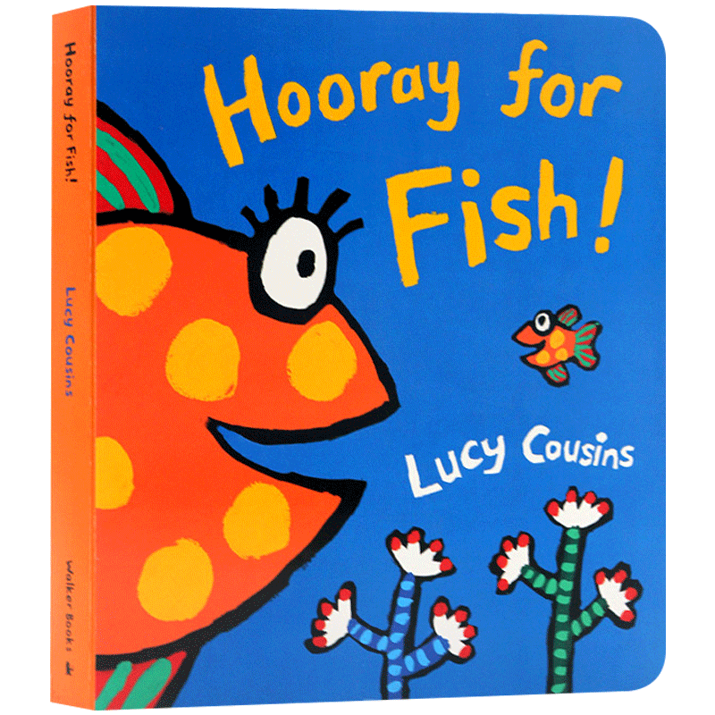 英文原版绘本为小鱼欢呼Hooray for Fish儿童启蒙认知纸板图画书小鼠波波同作者Lucy Cousins 亲子互动阅读鱼儿水中游动物主题