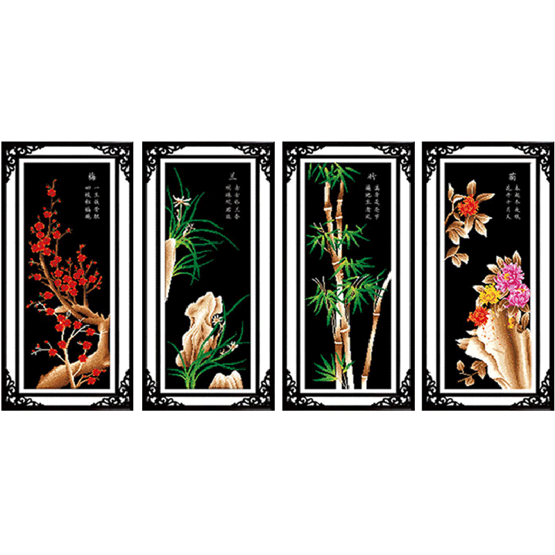 5d钻石画十字绣梅兰竹菊四联画