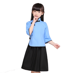 儿童民国学生装小学生朗诵合唱演出服装女童民国风复古五四青年装