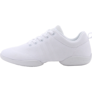 春秋新款广场舞健美操竞技啦啦操鞋成人儿童舞蹈鞋软底白色跳舞鞋