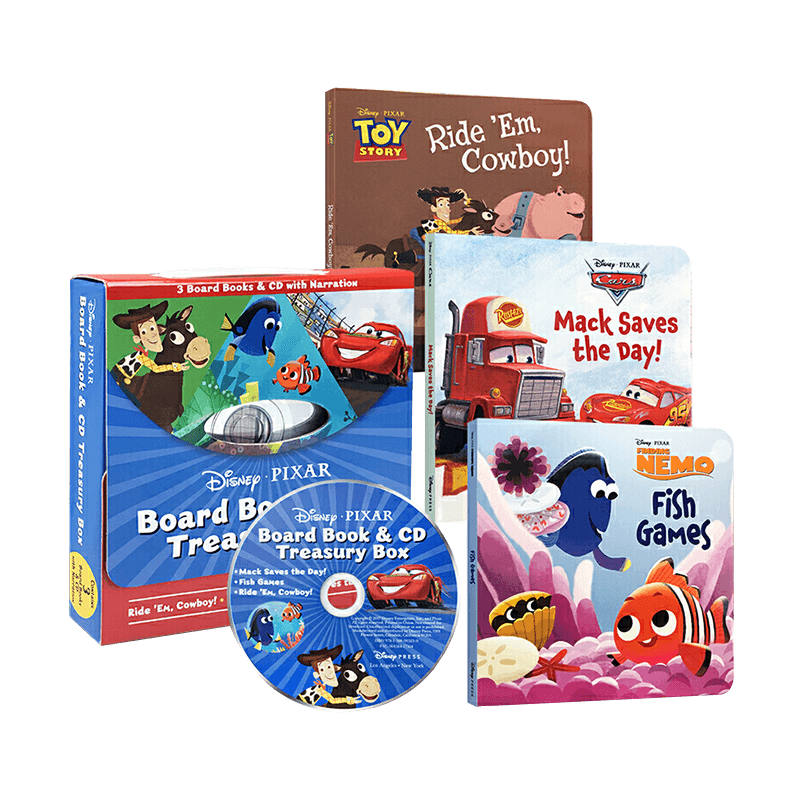 Disney Pixar 皮克斯 迪士尼 故事绘本 礼盒装 纸板书3册+CD Treasury finding nemo海底总动员 玩具总动员 汽车总动员 英文原版