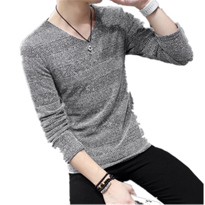 男士薄款长袖T恤韩版V领体恤上衣