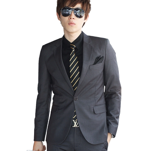 西服套装男士灰色商务修身西装上班面试职业正装伴郎新郎结婚礼服