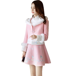 ATAR清货 名媛小香风兔毛刺绣短外套女 小个子秋冬加厚保暖上衣