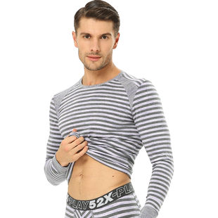 【折】52025云石纱条纹保暖内衣男薄款套装性感U凸秋裤