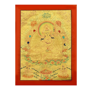 欧斯特 莲花生大士唐卡西藏手绘画像挂画 实木相框装裱客厅装饰画