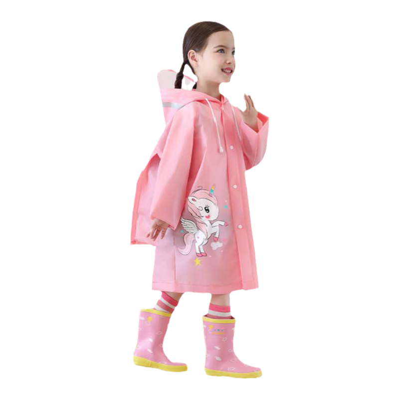 儿童雨衣女童幼儿园小学生透明雨披带书包宝宝上学加厚独角兽雨衣
