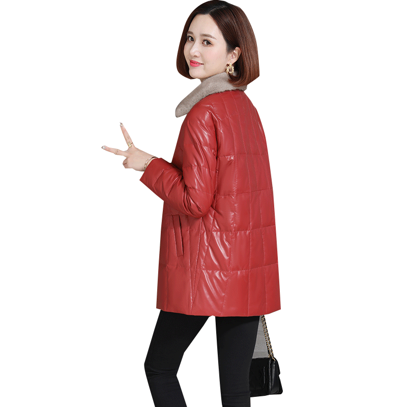 海宁真皮羽绒服女水貂毛领白鸭绒
