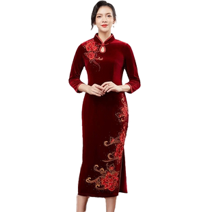 古贝莎台湾高端品牌女装立领刺绣妈妈装宴会礼服时尚绣花连衣裙子