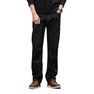 秋冬款黑色弹力牛仔裤男宽松直筒大码青年休闲长裤子袋口拉链防盗