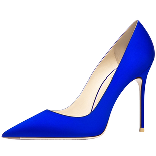 HLTINO婚宴鞋2025年春季新款蓝色真丝高跟鞋女名媛细跟尖头单鞋子
