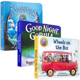【送音频】英文原版 0-3-6岁幼儿启蒙认知纸板书绘本套装3本套装 Good Night Gorilla wheels on the bus The Napping House