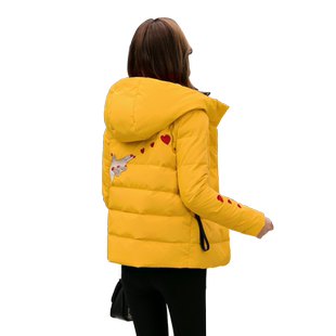 黄色刺绣短款羽绒服女冬季小个子2025新款女款绣花女士修身外套