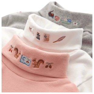 女童打底衫纯棉长袖t儿童中高领A类春秋冬加绒中大童宝宝女孩上衣