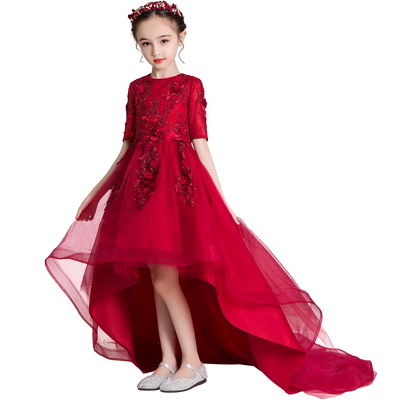 女童公主蓬蓬纱超长拖尾晚礼服