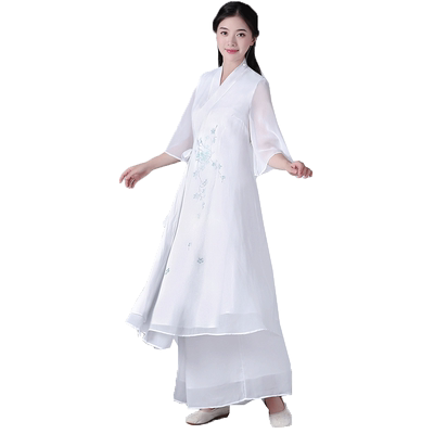禅修服女中国风春夏复古禅衣茶艺师服装禅意茶服居士服汉服中长款