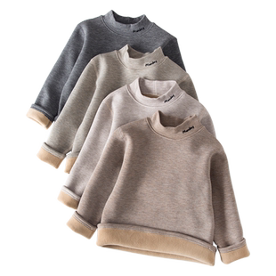 男童女童半高领打底衫新款加绒加厚秋冬一体绒保暖衣儿童内搭上衣