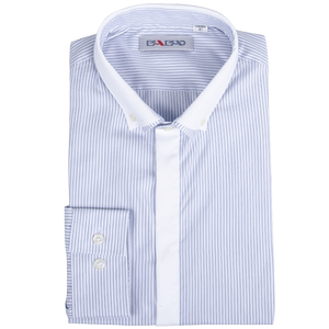 巴豹春秋季桑蚕丝男士长袖衬衫条纹双层领职业装商务休闲大码衬衣