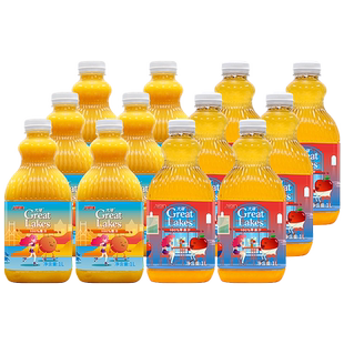 大湖100%橙汁+苹果汁纯浓缩果汁健康饮料整箱各1L*6瓶