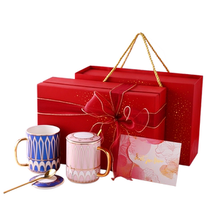 情侣款咖啡杯马克杯对杯一对新婚杯子带盖水杯对装新婚结婚礼物