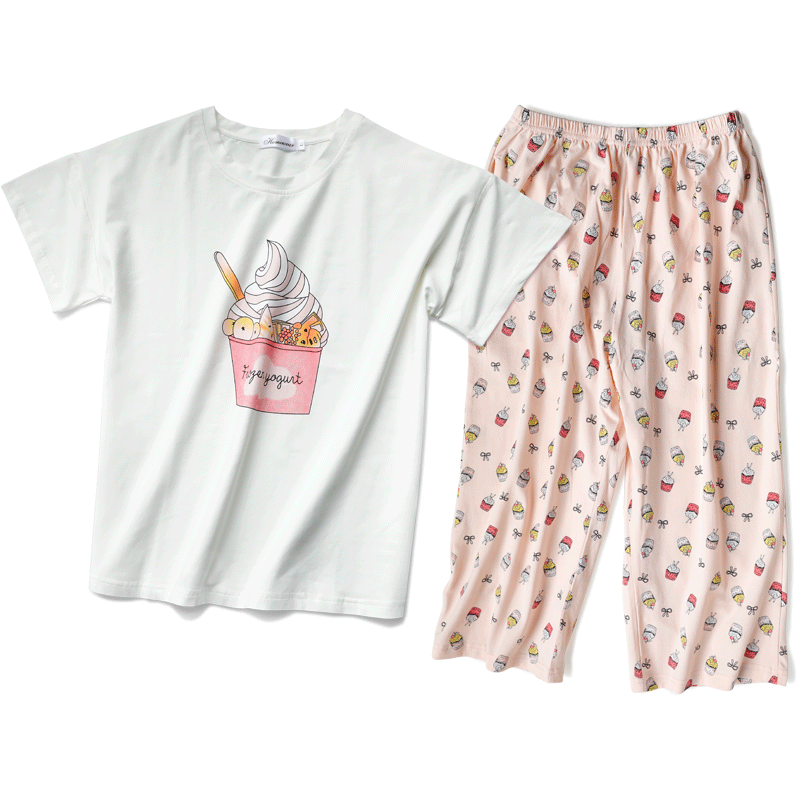 睡衣女夏套装短袖纯棉两件套可爱蛋糕纯棉女士家居服夏天款可外穿