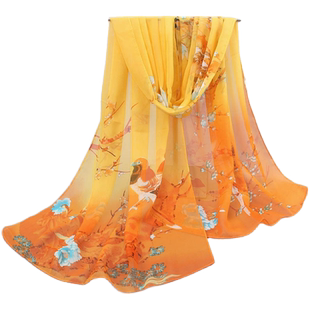 小丝巾新款印花纱巾女士夏季防晒长条纱巾小围巾百搭洋气时尚妈妈