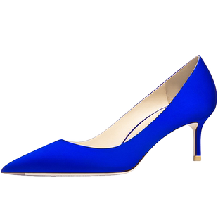 HLTINO婚宴鞋高跟鞋女2025年春秋季新款蓝色细跟中跟5cm尖头单鞋