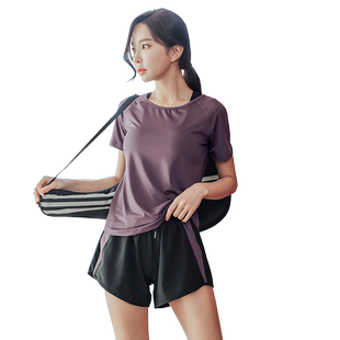 夏季瑜伽服套装短裤女新款健身房运动速干衣户外晨跑步服大码宽松