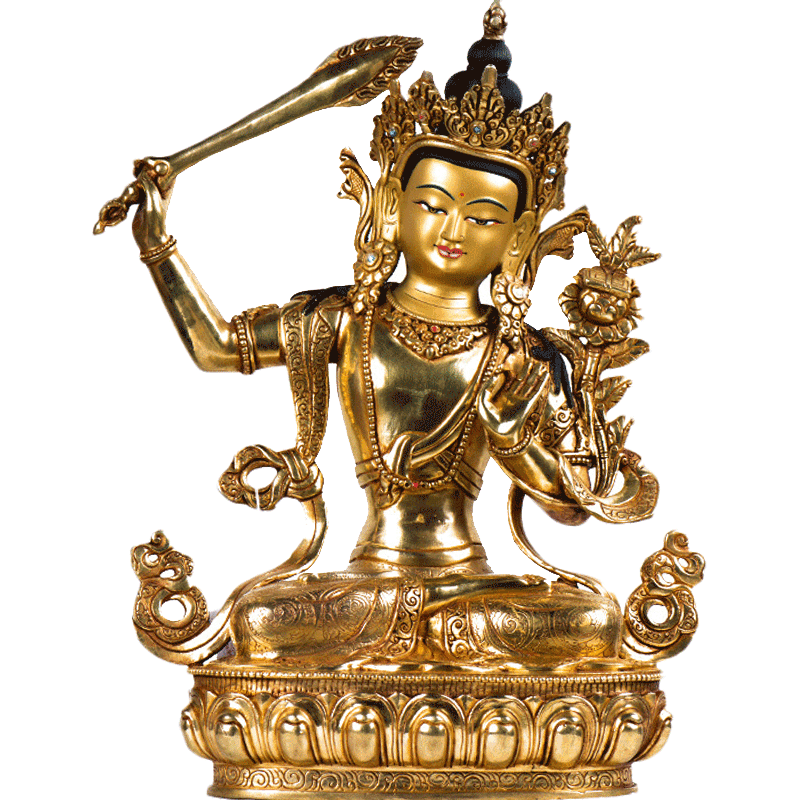 文殊菩萨中式摆件 尼泊尔手工家居客厅10寸铜全鎏金文殊师利铜像