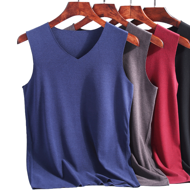 德绒保暖背心男自发热无痕加绒加厚防寒莫代尔本命年红色内衣冬季