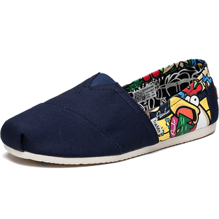 Tt&Mm/汤姆斯男鞋夏季涂鸦帆布鞋男韩版潮流玛丽休闲一脚蹬懒人鞋