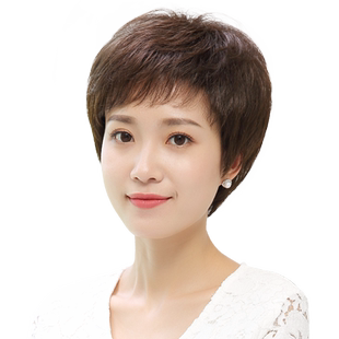 假发女短发全真人发假发套中老年女士全头套真发妈妈真人发丝自然