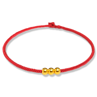 结绳记黄金珠红绳足金男女手绳细款手工编织足金宝宝小手链