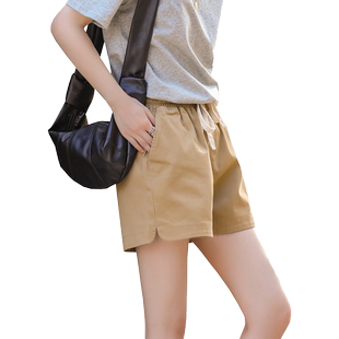 卡其色运动短裤女夏2026新款休闲宽松阔腿大码三四分裤衩外穿工装