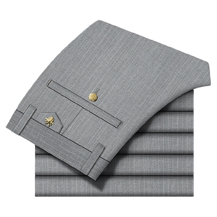 男裤2024年夏季薄款条纹休闲裤男修身商务长裤男士西裤浅灰色裤子