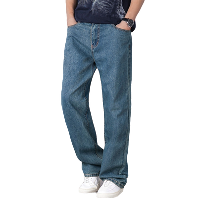 秋季宽松牛仔裤男大码阔腿长裤子