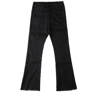 秋冬加绒黑色喇叭牛仔裤子女八分小个子高腰显瘦直筒宽松九分微喇