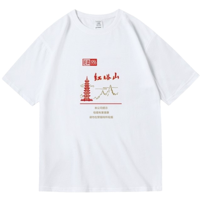 国潮ins复古印花中性圆领短袖
