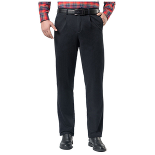 嘉意裤子男款单褶宽松直筒秋冬季中年爸爸男士休闲裤纯棉厚E8032