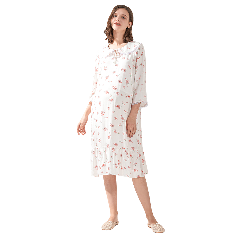 快乐屋孕妇可哺乳睡衣2026新款法式碎花孕妇睡裙月子服夏薄款产后