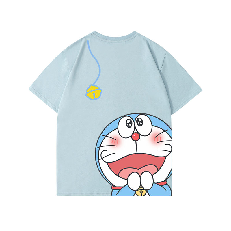 哆啦a梦联名t恤后背印花小叮当机器猫男女同款情侣装夏季短袖衣服