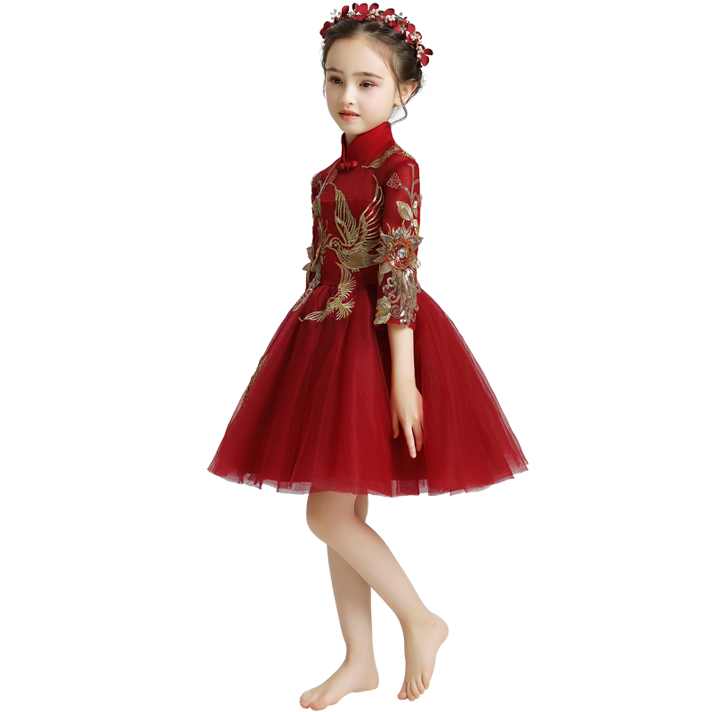 女童礼服公主裙儿童晚礼服女孩蓬蓬纱小主持人钢琴演出服长袖洋气