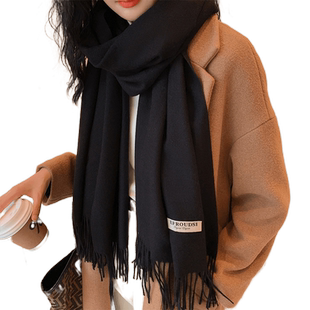 韩版仿羊绒保暖围巾女秋冬季少女软妹围脖纯色百搭披肩两用长款女